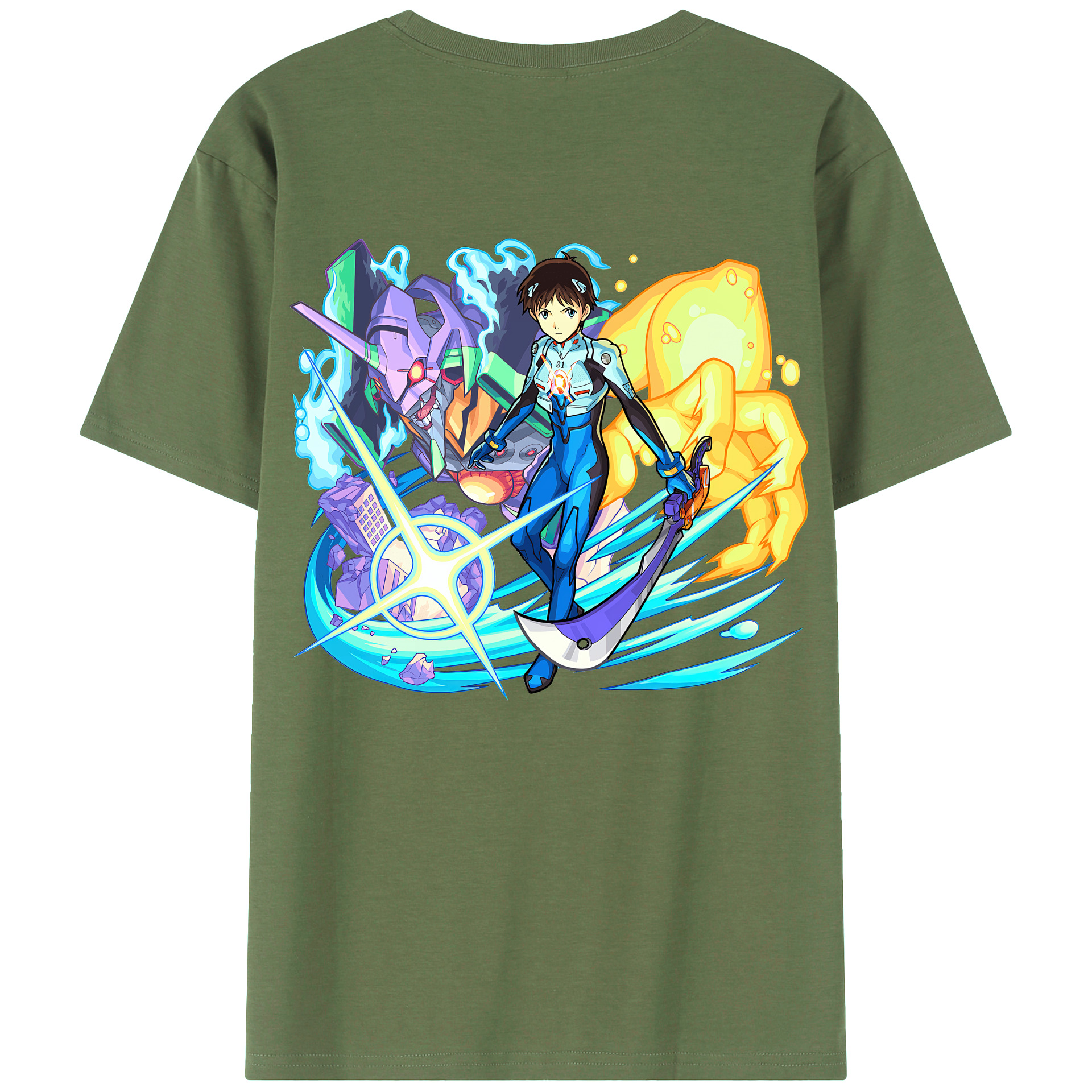 （画像用） EVA 新世紀エヴァンゲリオン 綿100％ メンズ半袖Tシャツ（バックプリント） 通気性